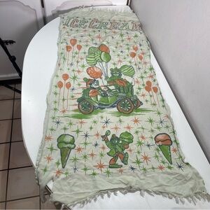 Vtg Circus Clowns Balloons Ice Cream Fringe Cloth Towel Table Runner Decor 44''